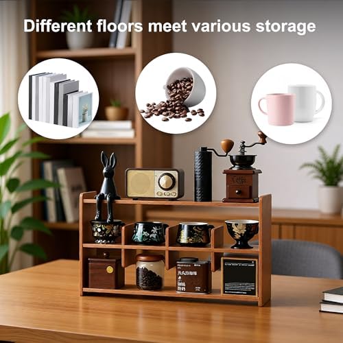 Coffee Cup Holder for Countertop Walnut Wood Coffee Mugs Holder for Kitchen Mug Display Rack (3-Tier wood A) - Image 4