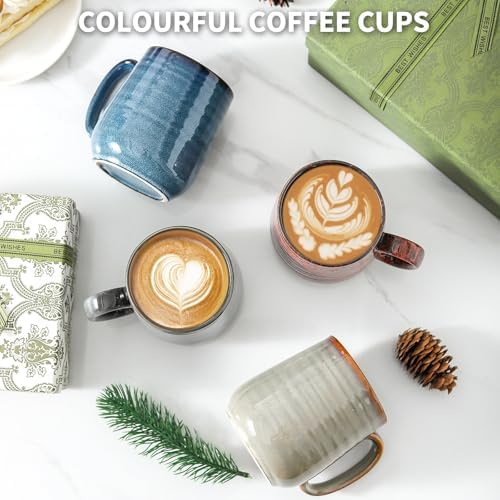HASENSE Coffee Mugs Set of 4, 15 Oz Stoneware Coffee Cups with Large Handle, Colorful Rustic Mug Set for Coffee, Tea, Coco, Latte, Dishwasher and Microwave Safe - Image 3