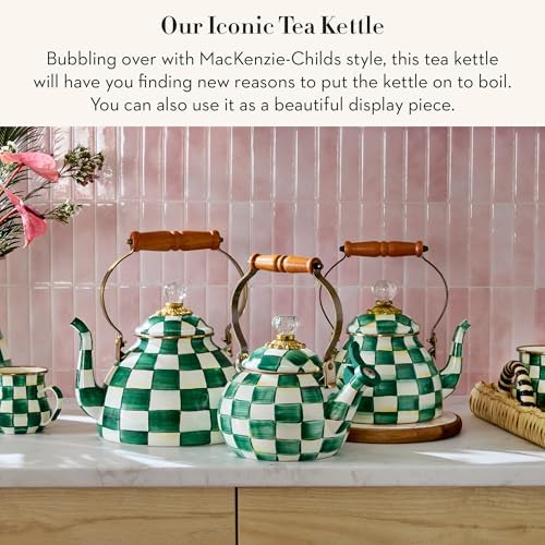 MACKENZIE-CHILDS Whistling Tea Kettle, Green-and-White Emerald Check - Image 2