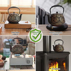 Cast Iron Teapot, 40oz Tea Kettle with Infuser for Stove Top, Sakura Design Japanese Tea Pot for Tea&Coffee Coated with Enameled Interior, Silicone Handle 1200ml black - Image 6