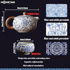 Floral Tea Pot & Tea Cup Set, Blue and White Porcelain, 7.5 oz - Image 4