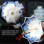 Umbrella Shape Ceramic Tea Strainer - Blue & White Porcelain Rotating Loose - Image 6