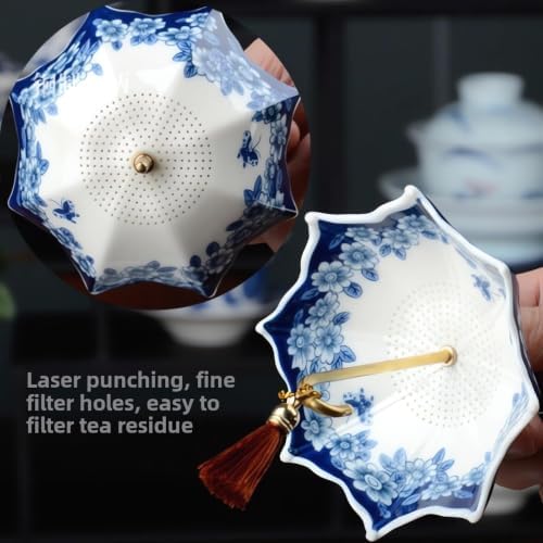 Umbrella Shape Ceramic Tea Strainer - Blue & White Porcelain Rotating Loose - Image 6
