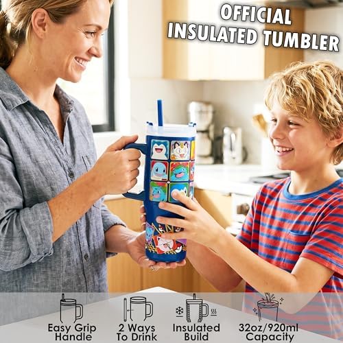 Get Trend Pokemon Tumbler with Handle and Straw 32 oz, Keeps Hot 8 Hrs, Cold 12H & Ice 42H, BPA-Free Insulated Stainless Steel Water Bottle, Travel Mug, Gamer Gifts (Multi Pokemon) - Image 2