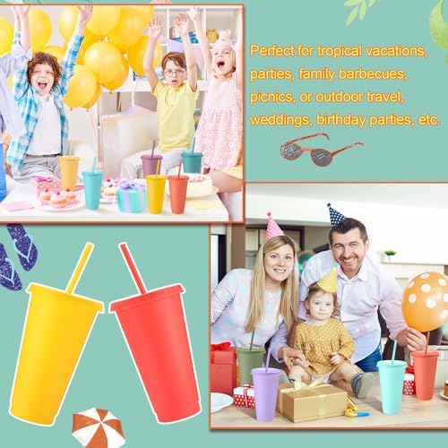 Honeydak 30 Pack Plastic Cups with Lids Straws,Pastel Color - Image 6