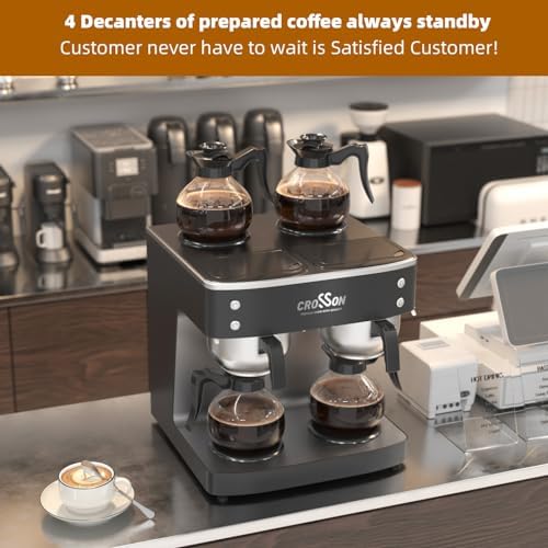 crosson 200 Cup/hour Commercial Drip Coffee Maker, 7.2L Pour Over Coffee Brewer with 4 Glass Decanter&Warmers and Easy Clean Fingerprint Free Housing and 304 Stainless Steel Funnel, - Image 4