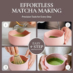 7-Piece Matcha Whisk Set – Ceramic Matcha Bowl with Spout, Bamboo Whisk & Holder, Scoop, Sifter, Tea Towel – Japanese Tea Set & Matcha Starter Kit Gift Box (Pink) - Image 3