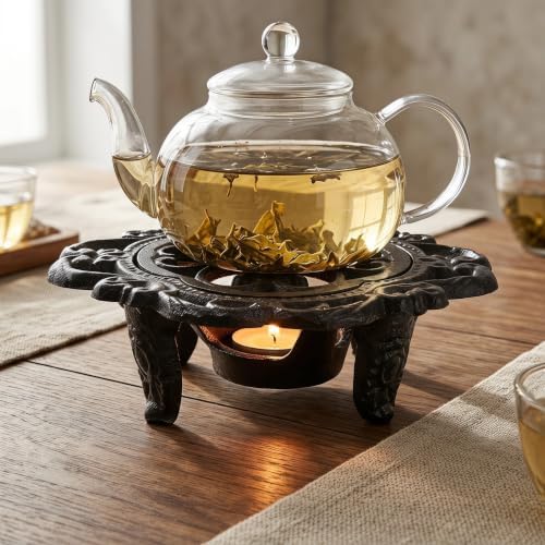 Cast Iron Teapot Warmer Stand for Tea Light Candle, Black - Image 6