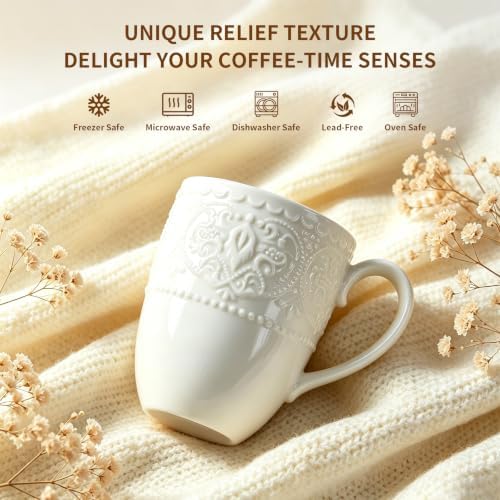 Porcelain Mug Set of 6, 12 oz White Coffee Cups - Image 3