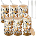 6 Pack 16 oz Soccer Glass Cup with Lid and Straw Reusable Iced Coffee Drinking Jars for Birthday Sports Themed Party Supplies Birthday Gifts for Women, Her, Friends, Colleague, Coworkers by Yetene