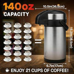 Airpot Coffee Dispenser with Pump - 140 oz Insulated Stainless Steel Coffee Carafe - Thermal Beverage Dispenser - Coffee Urn for Hot/Cold Water, Party Chocolate Drinks - Image 3