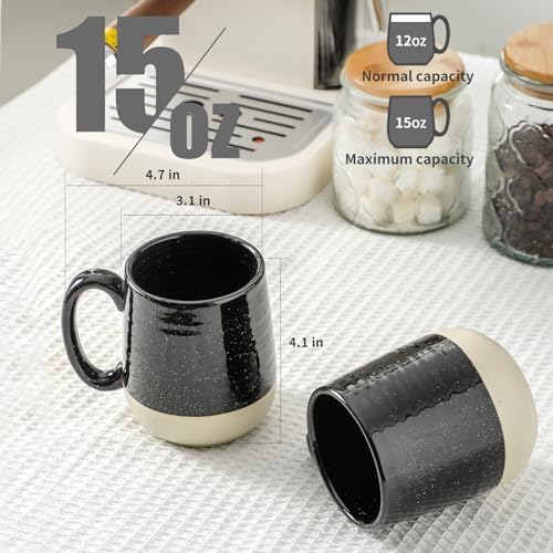 HASENSE Ceramic Coffee Mugs Set, 15 oz Large Coffee Cups Set of 4, Tea Cups with Handle for Men and Women, Latte Mugs for Coffee, Tea, Milk, Hot Chocolate, Microwave Dishwasher Safe, Black - Image 6