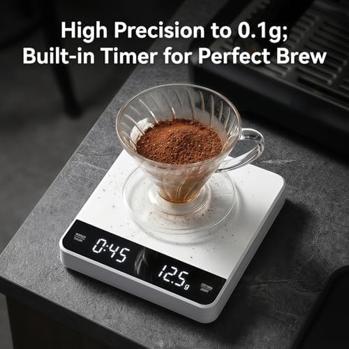 Partyreal Digital Kitchen Coffee Scale，Slim Scale with Tare, g/oz/ml Units, Backlit Display, USB-C Rechargeable (Cable Included) + AAA Backup Power White - Image 2