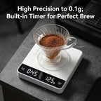 Partyreal Digital Kitchen Coffee Scale，Slim Scale with Tare, g/oz/ml Units, Backlit Display, USB-C Rechargeable (Cable Included) + AAA Backup Power White - Image 2