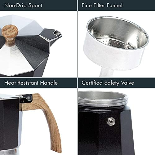 Primula Aluminum Stove Top Espresso Coffee Maker, Percolator Coffee Pot for Moka, Cuban Coffee, Cappuccino, Latte and more, Perfect for Camping, 6 Cup, Black - Image 3