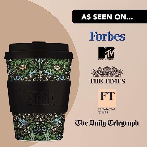 Ecoffee Cup 12oz (350ml) William Morris Reusable Coffee Cup – PLA Plant-Based Travel Mug with Silicone Lid, Melamine Free & Dishwasher Safe – Blackthorn - Image 5