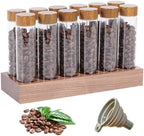 Coffee Bean Container, Single Dose Coffee Bean Storage, 12 Tubes Glass Storage with Wooden Stand, Leakproof Moisture-Proof Espresso with Lids for Tea, Spices by Lawnrden