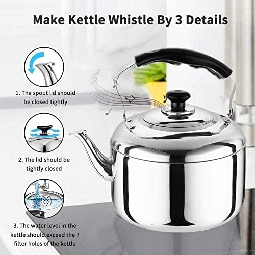 Whistling Kettle Kitchen Gas Kettle 4L/5L Whistling Tea Kettle Stovetop Stainless Steel Whistling Teapot with -hot Rubber Handle Stovetops - Image 2