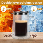 French Press Coffee Maker, Double Wall Glass French Press, French Press Tea Maker, Insulated Glass Tea Press, Clear Coffee Press, Multifunctional Coffee Press Coffee Maker for Home Office (35 oz) - Image 5