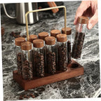 Angoily Glass Coffee Bean Vials with Lids, Wooden Stand Display - Image 5