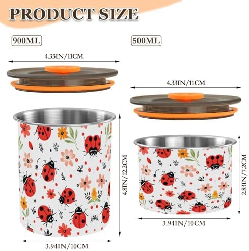 Stainless Steel Coffee Storage Containers with Airtight Lid, Animal Ladybugs Flower 17oz Food Storage Container Kitchen Canister for Tea, Coffee Beans, Ground, Sugar Storage - Image 2