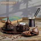 DEMMEX Turkish Greek Arabic Coffee Making and Serving Full Set with Cups Saucers Lids Sugar Bowl Tray and Copper Coffee Pot, 12 Pcs - Image 6