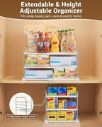 EVERIE Extendable 3-Tier Kitchen Cabinet & Pantry Organizer for Plastic Wrap, Foil & Storage Bags, Adjustable Heavy Duty Shelf Rack for Wrap Boxes, Jars & Snack Boxes (11–16.7 in Wide), Pack of 2 - Image 2