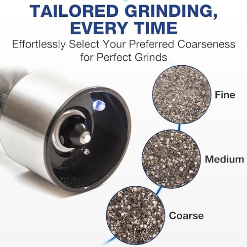 Eparé Bundle: Salt and Pepper Grinder & Copper Salt or Pepper Grinder - Battery Operated Ceramic Burr Peppermill - Stainless Steel - Powerful Mill With LED Light - Image 2