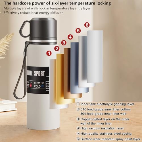 Stainless steel Vacuum Thermoses Bottle With Tea Infuser & Cup,Double Layer Insulated Coffee Bottles for Hot and Cold Drink Water Flask (White, 1160ML) - Image 4