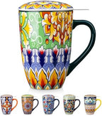vancasso Ceramic Tea Mug with Infuser and Lid, 18 Ounce Bohemian Loose Leaf Cup, Microwave & Dishwasher Safe, Perfect for Tea, Coffee, Lime-Green Fiesta by vancasso