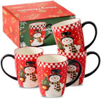 HASENSE Christmas Coffee Mugs Set of 4, 16oz Ceramic Coffee Cups with Handle for Tea, Soup, Latte, Hot Cocoa & Milk, Large Latte Cups Perfect for Holiday Gift, Dishwasher and Microwave Safe, Red by Hasense