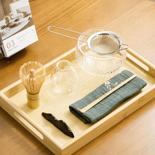 Matcha Whisk Set 7Pcs Matcha Bowl and Whisk Set Bamboo Matcha Whisk with Whisk Holder, Glass Bowl, Tea Scoop, Sifter, Teacloth, Tea Ceremony Set Tea Ceremony Set Matcha Set for Machat Tea Making Kit - Image 2