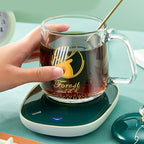 Cup Warmer Set with Ceramic Mug and Heating Coaster, US Plug Ac110v, Glass Mug in Dark Green, Electric Coffee and Milk Beverage Warmer for Desk Use - Image 6
