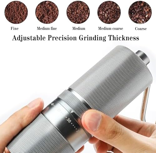 Manual Coffee Grinder with Stainless Steel Burr, Hand Coffee Grinder External Adjustable Grind Setting for Espresso, French Press (Silver) - Image 4