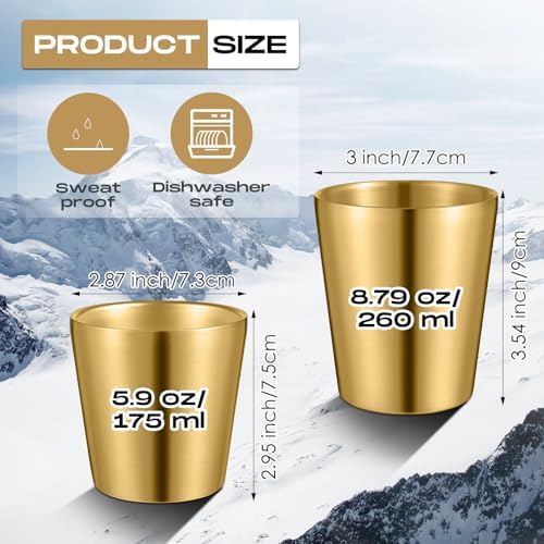 Mimorou 8 Pack Stainless Steel Insulated Cup 5.9 oz Metal Tumbler Double Wall Vacuum Water Glasses Camping Reusable Mugs BBQ Home Office Party Coffee(Gold) - Image 2