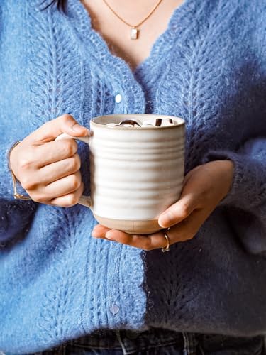 LE TAUCI Ceramic Coffee Mugs Set of 4, 15 oz, Rustic Style, Arctic White - Image 2