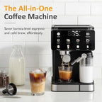 SUNVIVI Espresso Machine with Cold Brew, All-in-one Iced Coffee Maker with Automatic Milk Frother, LED Touchscreen, 51OZ Water Tank, Pressure Coffee Machine for Latte, Cappucinno, Self-clean, Black - Image 2