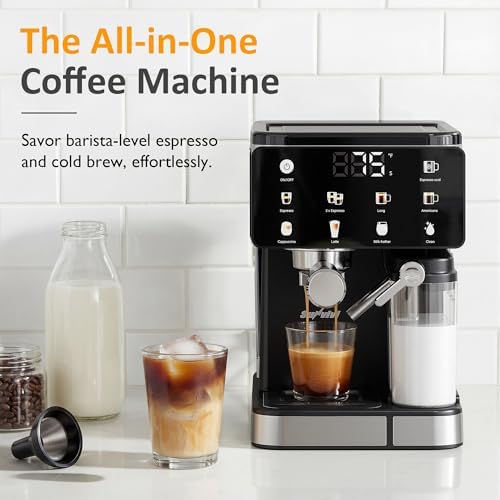 SUNVIVI Espresso Machine with Cold Brew, All-in-one Iced Coffee Maker with Automatic Milk Frother, LED Touchscreen, 51OZ Water Tank, Pressure Coffee Machine for Latte, Cappucinno, Self-clean, Black - Image 2