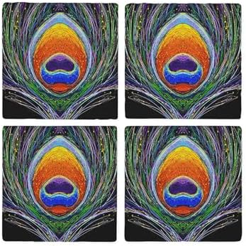 CafePress Peacock Feather 1 Tumbled Stone - Set of 4 Coasters Set of 4 by CafePress