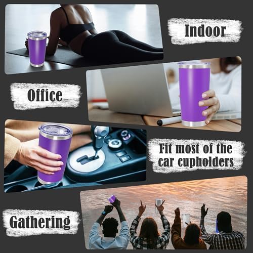 20oz Tumbler Insulated Coffee Tumblers with Lid Stainless Steel Purple 12P - Image 6