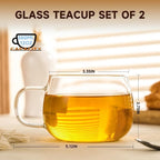 Glass Tea Cups Set of 2, 360ml | Clear Borosilicate Glass Teacups with Handle for Tea Lovers | Dishwasher & Microwave Safe Large Coffee Mugs for Espresso, Cappuccino, Latte & Juice - Image 3