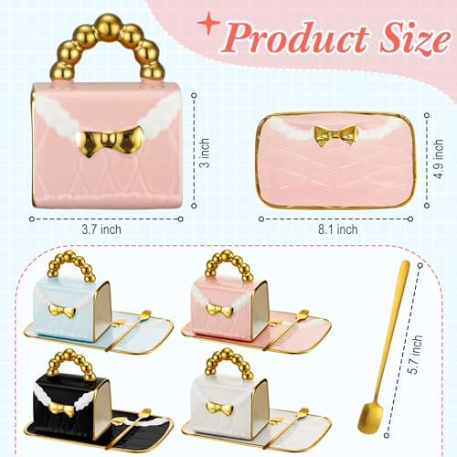 Sliner Set of 4 Handbag Coffee Mug with Saucer Purse Tea Cup Set,Stylish - Image 2
