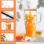 40oz Cute Glass Tumbler with Lids and Straws Flower Water Bottle - Image 6