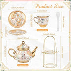 Zhehao 20 Pcs Porcelain Tea Set for Adult, with Metal Holder, Delicate - Image 2