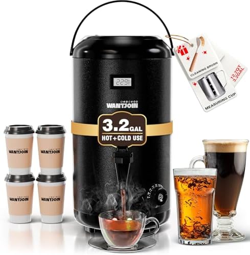 WantJoin Insulated Beverage Dispenser Stainless Steel Black 3.2Gal-Heating by WantJoin
