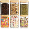 6 Pack Glass Pantry Storage Jars - 37oz Airtight Food Storage Containers Set with Bamboo Lid Labels, Square Kitchen Pantry Canister Organizers for Cookies Candy Coffee Bean Sugar Tea Spice Cereal by GURUDAR