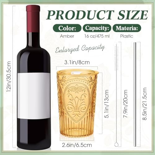 Wiwiqing 12 Set 16oz Vintage Tumbler with Lid and Straw Bulk, Amber - Image 2