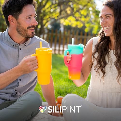 Silipint 32oz Silicone Tumbler with Handle Flip Lid and Straw – BPA-Free Non-Toxic Unbreakable Freezer Microwave Dishwasher Safe Tumbler – Perfect for Tea Cold Water Smoothies Pack of 4 - Image 6