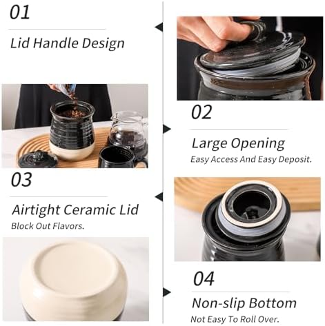 HASENSE Ceramic Food Storage Jar with Airtight Lid, 30 FL Oz Kitchen Canister for Coffee Beans, Tea, Sugar & Candy, Farmhouse Coffee Cookie Container for Kitchen Counter, Black - Image 6