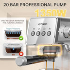 AYCHIRO 20-Bar Espresso Machine with Milk Frother, Professional Espresso Coffee Machine for Home, Stainless Steel Cappuccino Maker, Removable Water Tank & Drip Tray, Silver - Image 2